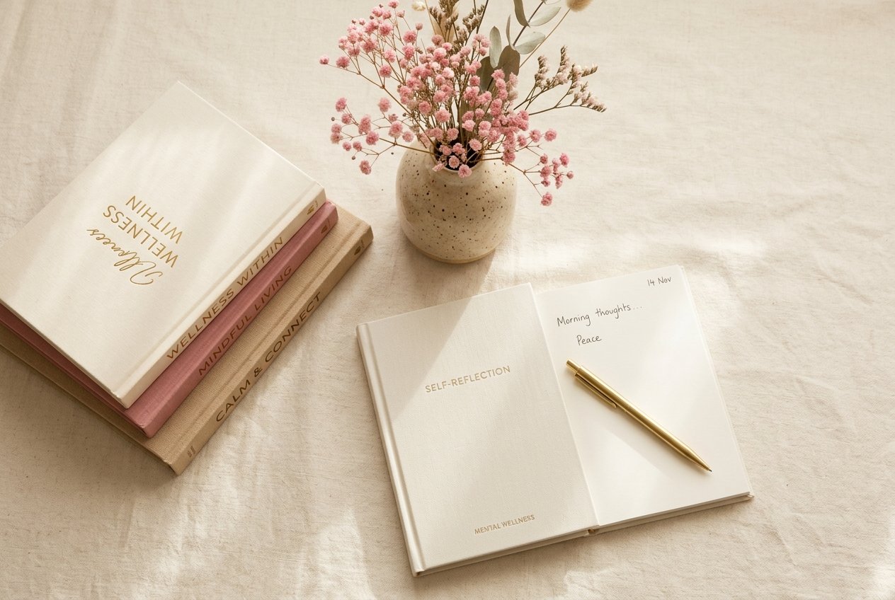 Calm therapy workspace with flowers and books